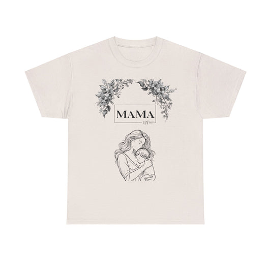 MAMA Graphic T-Shirt | Mom and Baby with Floral Border