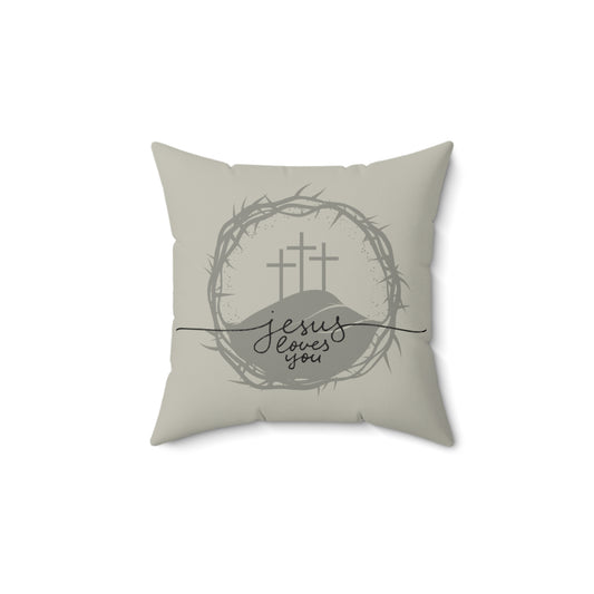 Inspirational "Jesus Loves You" 14"x14" Spun Polyester Pillow - Religious Home Decor